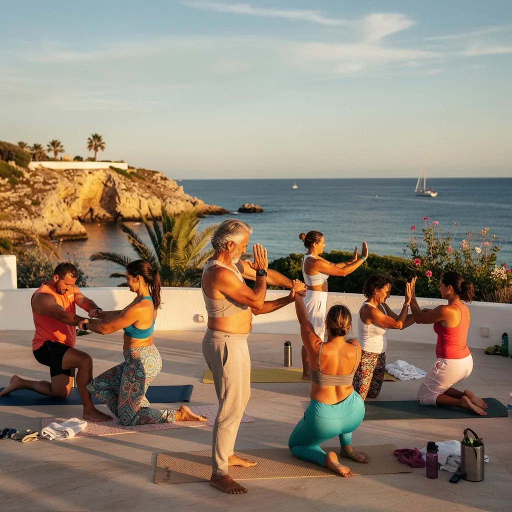 Diversas posturas de yoga que ilustran el uso efectivo de la fuerza de las muñecas en el equilibrio.