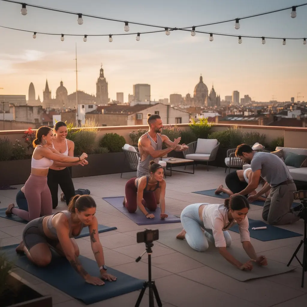 Muestra de ejercicios específicos para fortalecer las muñecas, acompañados de una colchoneta de yoga.